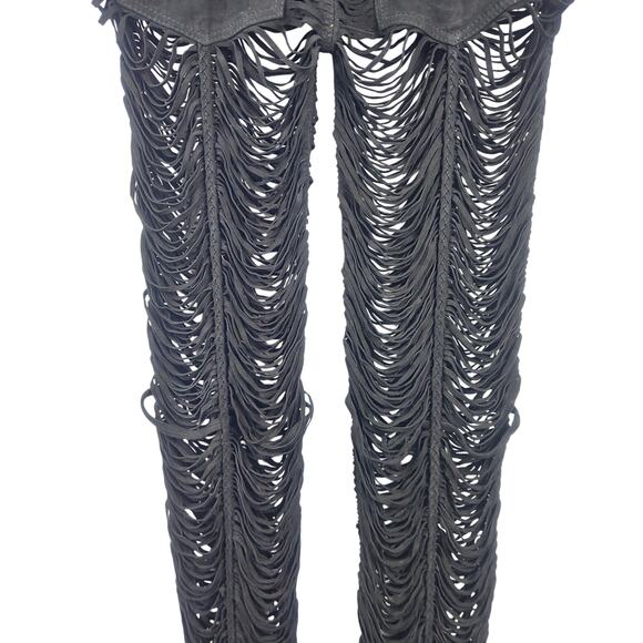 Retrofete Suede Pants Black Size Medium Pockets Sheer Fringe - Picture 7 of 9
